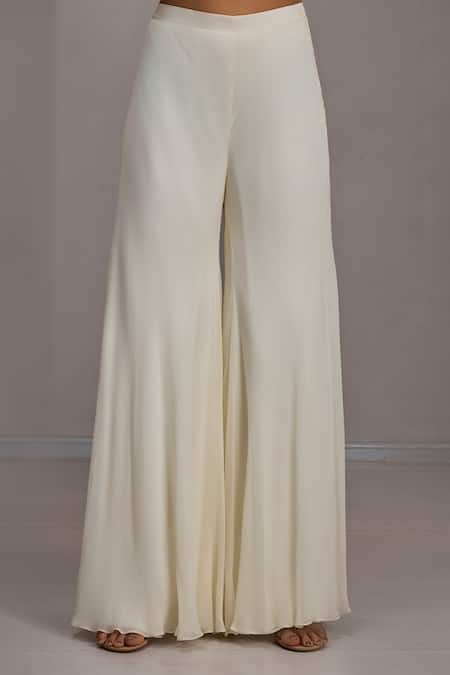 Maisolos_Ivory Net, Georgette Embroidery, Sequins Round Neck Crop Top Sharara Set _Online_at_Aza_Fashions