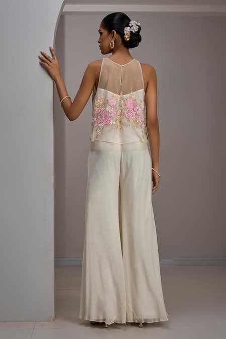 Maisolos Embroidered Crop Top Sharara Set 