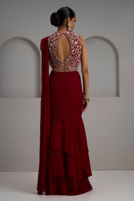 Maisolos Embroidered Blouse With Pre-Draped Lehenga Saree 