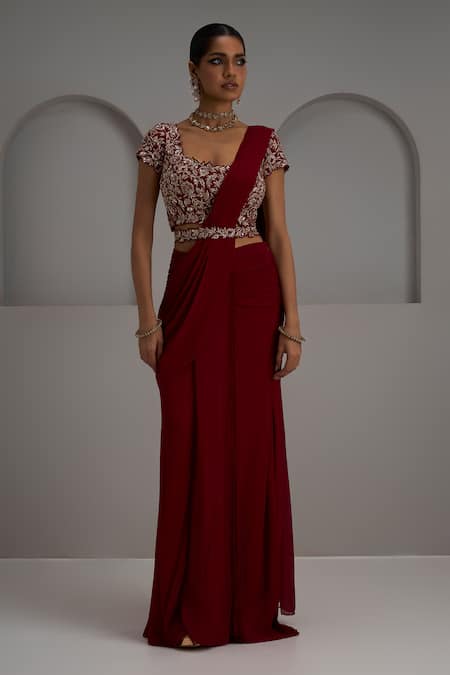 Maisolos Embroidered Blouse With Pre-Draped Saree 
