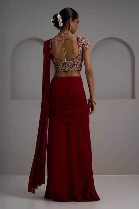 Maisolos Embroidered Blouse With Pre-Draped Saree 