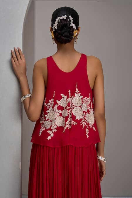 Maisolos Embroidered Crop Top With Gathered Skirt 