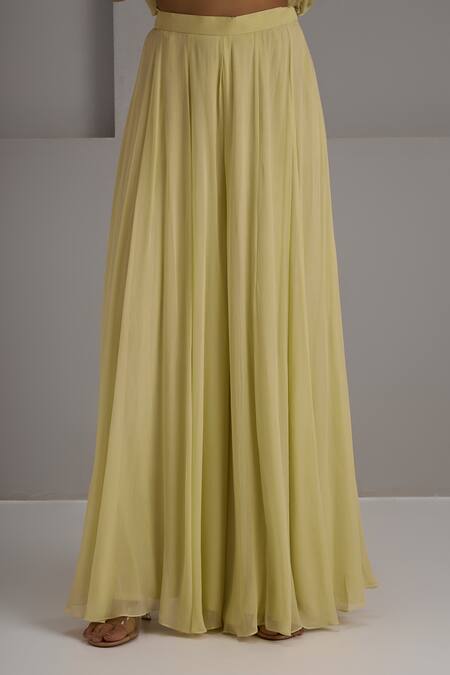 Maisolos_Green Net, Georgette Embroidery, Sequins, Beads Floral Hand Kurta Sharara Set _Online_at_Aza_Fashions