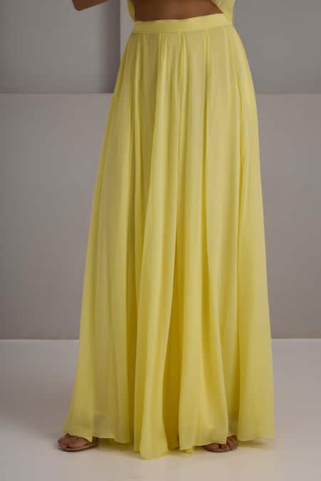 Maisolos_Yellow Net, Georgette Embroidery Scoop Neck Pastel Kurta Sharara Set _Online_at_Aza_Fashions