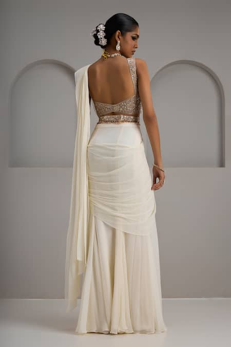 Maisolos Embroidered Blouse With Pre-Draped Saree 