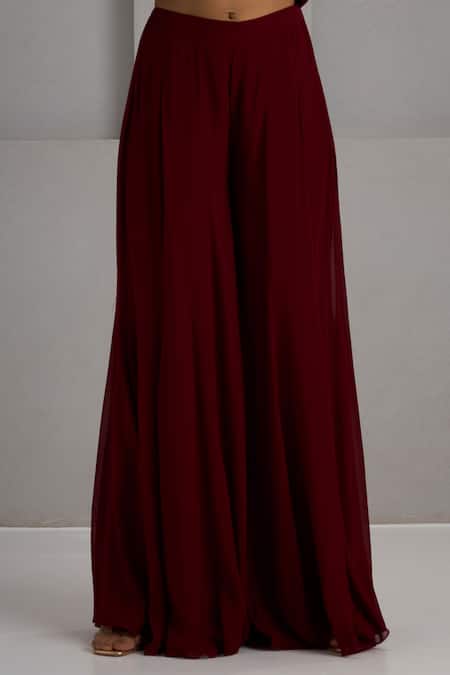 Buy_Maisolos_Maroon Net, Georgette Embroidery, Metallic Thread Hand Kurta Sharara Set _Online_at_Aza_Fashions