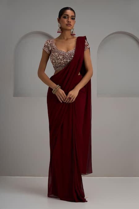 Maisolos Net Embroidered Blouse With Pre-Stitched Saree 
