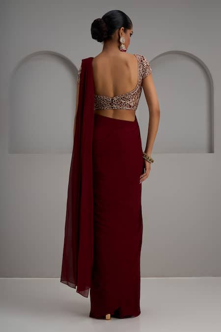 Maisolos Net Embroidered Blouse With Pre-Stitched Saree 