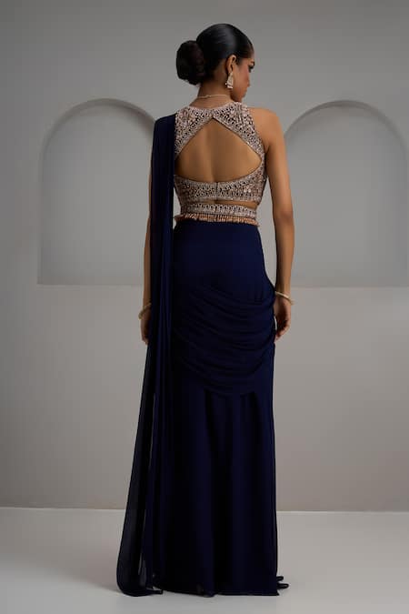 Maisolos Hand Embroidered Blouse With Pre-Draped Saree 