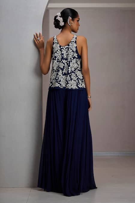 Maisolos Mirror Embroidered Crop Top Sharara Set 