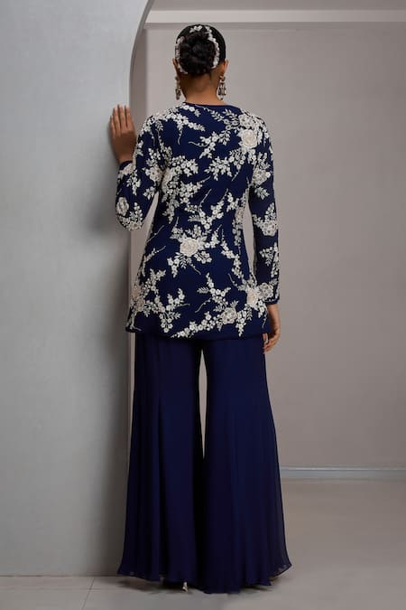 Maisolos Floral Hand Embroidered Jacket & Sharara Set 