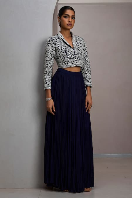 Maisolos Embroidered Cropped Jacket With Gathered Skirt 