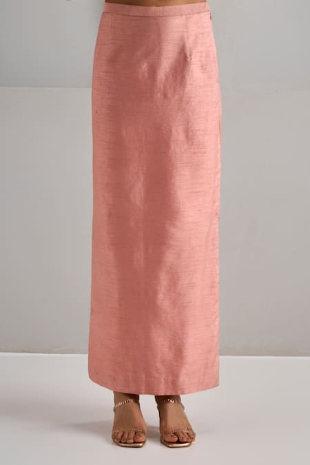 Maisolos_Pink Silk Mirrors, Embroidery V-neck And Thread Jacket With Skirt _Online_at_Aza_Fashions