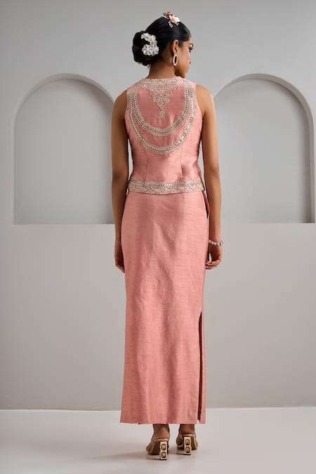 Maisolos Mirror & Thread Embroidered Jacket With Skirt 