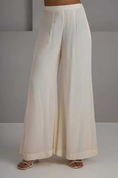 Maisolos_Ivory Silk, Georgette Embroidery, Mirrors, Metallic Hand Kurta Sharara Set _Online_at_Aza_Fashions