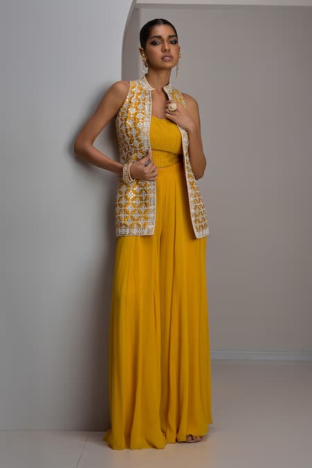 Maisolos Hand Embroidered Jacket Sharara Set 