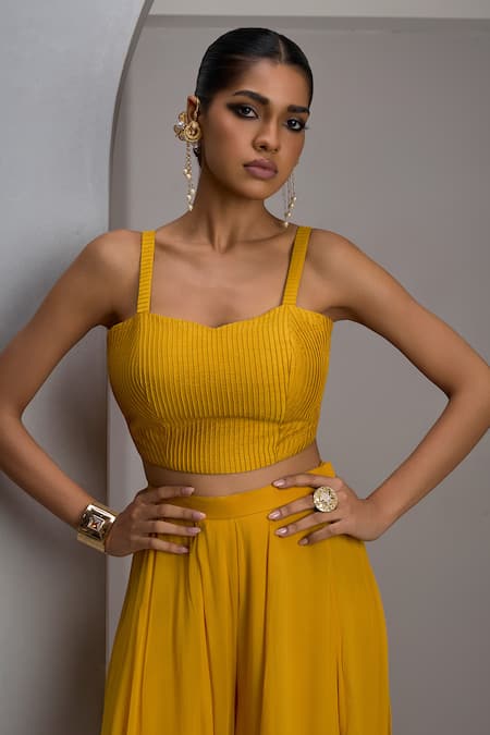 Buy_Maisolos_Mustard Silk, Georgette Mirrors, Embroidery Mandarin Hand Jacket Sharara Set _Online_at_Aza_Fashions