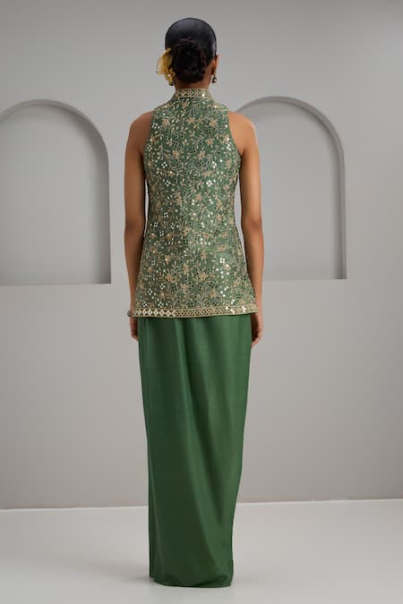 Maisolos Mirror & Thread Embroidered Jacket With Draped Skirt 