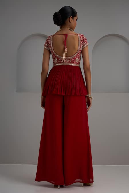 Maisolos Embroidered Peplum Kurta With Flared Pant 