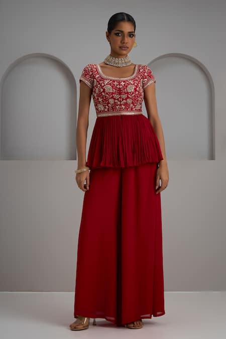 Maisolos Embroidered Peplum Kurta With Flared Pant 