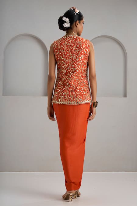 Maisolos Hand Embroidered Jacket With Draped Skirt 