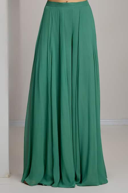 Maisolos_Green Silk, Georgette Embroidery, Sequins Scoop Hand Raw Kurta Sharara Set _Online_at_Aza_Fashions