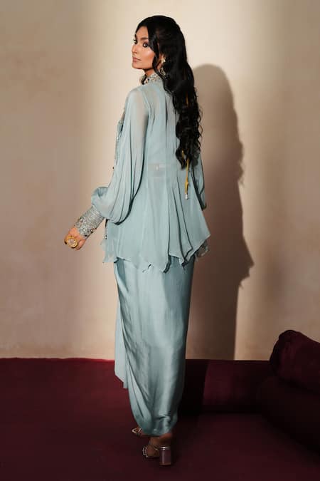 ISHA GUPTA TAYAL Neelkamal Embroidered Shirt Draped Skirt Set 