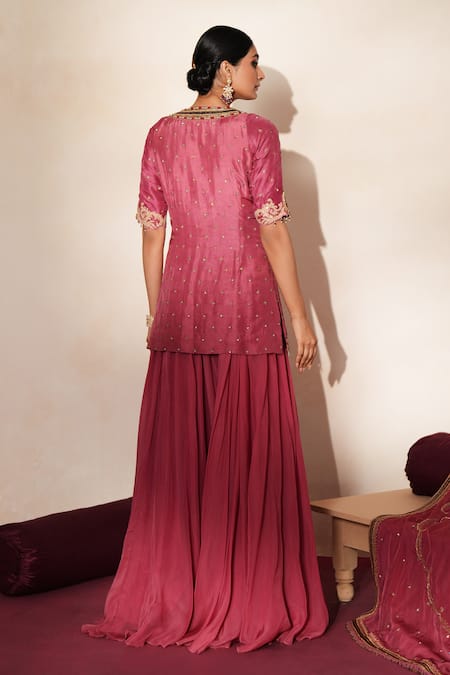 ISHA GUPTA TAYAL Sindoori Embroidered Kurta Sharara Set 