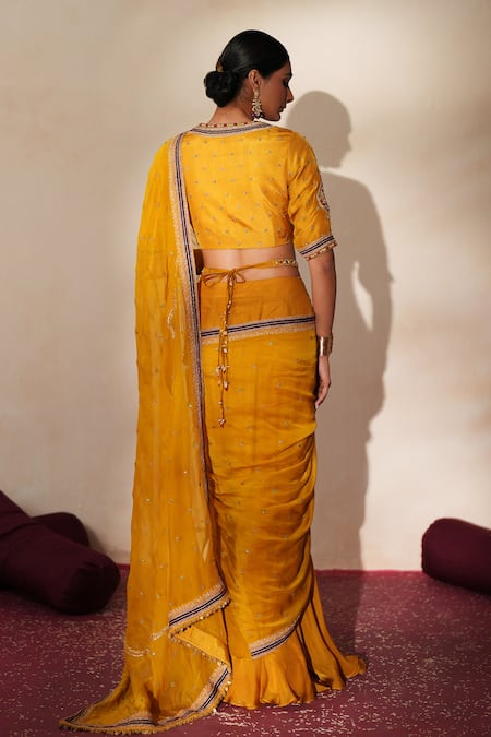 ISHA GUPTA TAYAL Gomedha Pre-Draped Concept Saree With Embroidered Blouse 