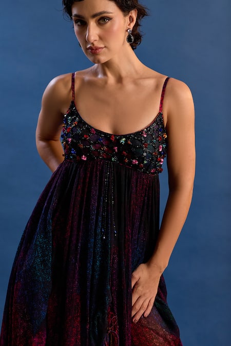 Buy_Cedar & Pine_Multi Color Satin, Tulle Beads, Sequins Scoop Neck Euphoria Embroidered Gown _Online_at_Aza_Fashions