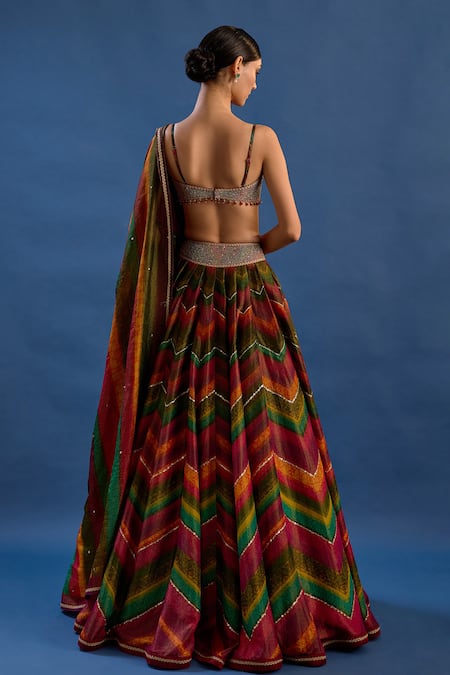 Cedar & Pine Rouge Bohemian Chevron Embroidered Lehenga Set 