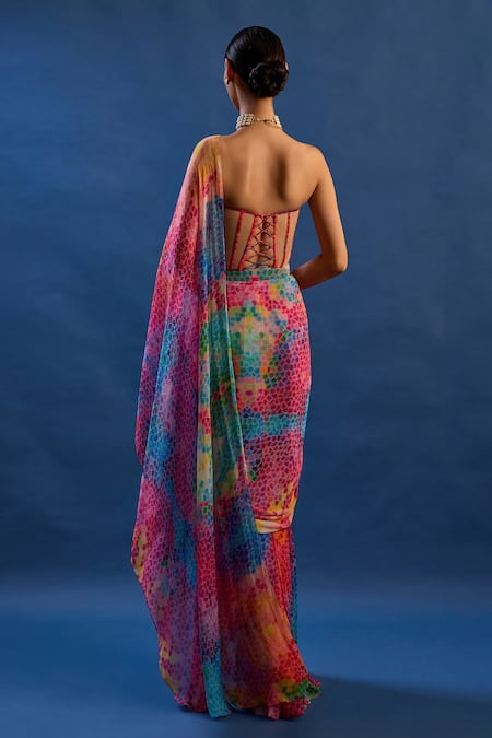 Cedar & Pine Rio Shaded Pre-Draped Saree With Pleated Corset 