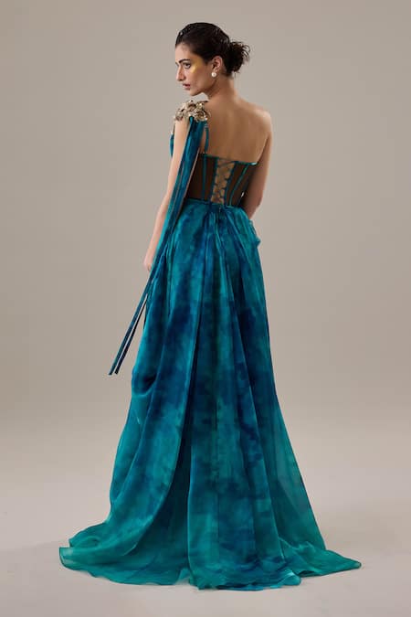 Cedar & Pine Isca Draped One Shoulder Gown 