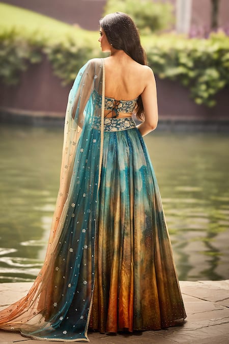 Cedar & Pine Clouds Shaded Organza Lehenga Set 