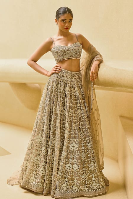 Cedar & Pine Sand Shimmer Embroidered Lehenga Blouse Set 