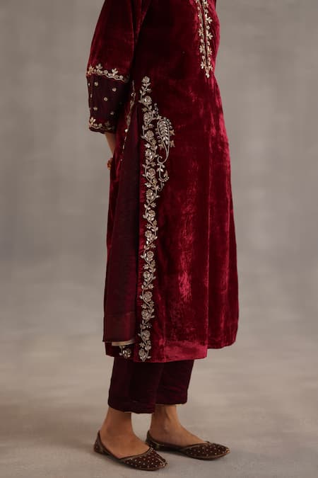 Begum_Purple Velvet, Satin, Tissue, Organza Embroidery, Sequins, Zari Megh Kurta Set _at_Aza_Fashions