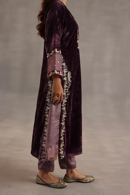 Begum_Purple Velvet, Satin, Tissue, Organza Gota Patti, Megh Embroidered Kurta Set _at_Aza_Fashions