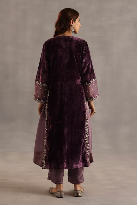 Shop_Begum_Purple Velvet, Satin, Tissue, Organza Gota Patti, Megh Embroidered Kurta Set 