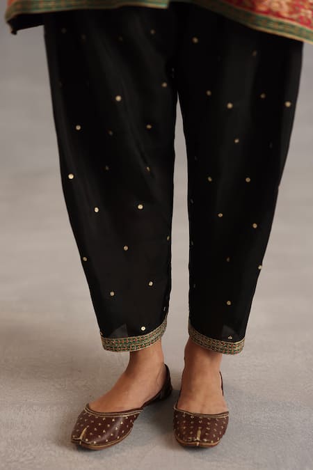 Shop_Begum_Black Silk Sequins, Zari, Embroidery Round Neck Yaman Kurta Salwar Set _Online_at_Aza_Fashions