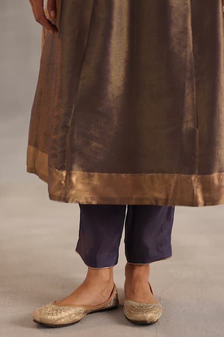 Begum_Gray Tissue, Silk, Organza Mirrors, Metallic Thread, Ahiri Embroidered Kurta Set _Online_at_Aza_Fashions