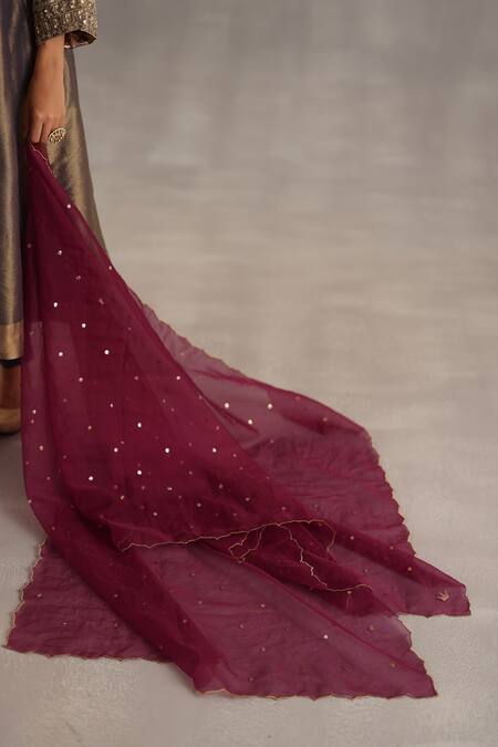 Buy_Begum_Gray Tissue, Silk, Organza Mirrors, Metallic Thread, Ahiri Embroidered Kurta Set 