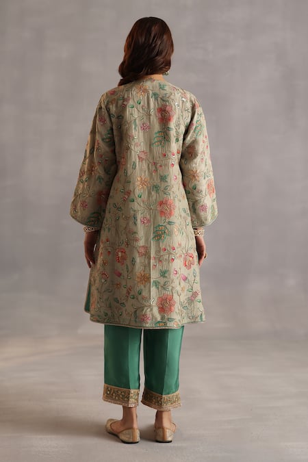 Begum_Multi Color Silk, Organza Zari, Sequins, Embroidery V-neck Marwa Kurta Set _at_Aza_Fashions
