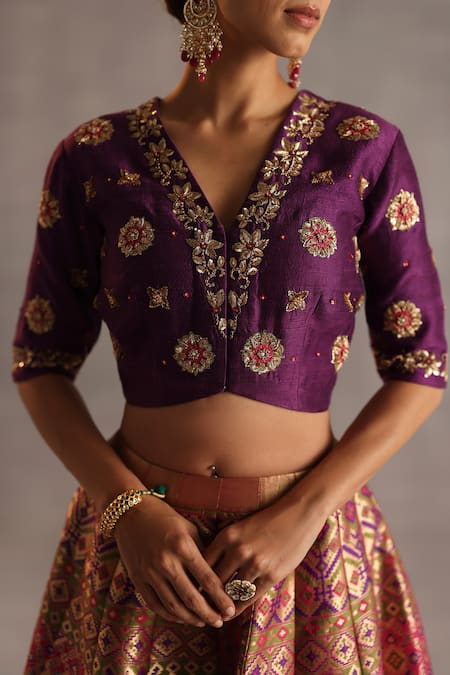 Begum_Pink Silk, Organza Zari, Gota Patti, Tassels, Saras Floral Woven Lehenga Set _at_Aza_Fashions