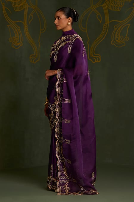 Sitaraa Purple Silk, Organza Zari, Embroidery, Amogha Yali Motif Saree With Blouse Online at Aza Fashions Sitaraa_Purple Silk, Organza Zari, Embroidery, Amogha Yali Motif Saree With Blouse _Online_at_Aza_Fashions