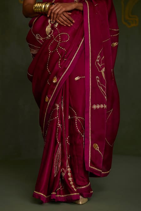 Buy_Sitaraa_Purple , Organza Embroidery, Metallic Thread Pritha Saree With Blouse _Online_at_Aza_Fashions