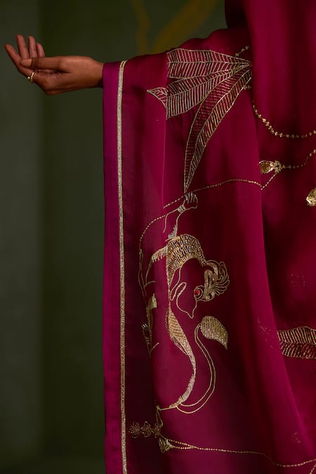 Sitaraa_Purple , Organza Embroidery, Metallic Thread Pritha Saree With Blouse _at_Aza_Fashions