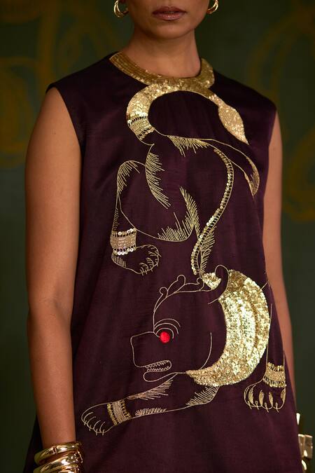 Shop_Sitaraa_Brown Silk Sequins, Embroidery, Stones, Metallic Simhara Kurta And Pant Set _Online_at_Aza_Fashions