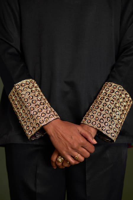 Sitaraa_Navy Silk Sequins, Embroidery, Metallic Nirrti Gajji Dabka And Jacket Set _Online_at_Aza_Fashions