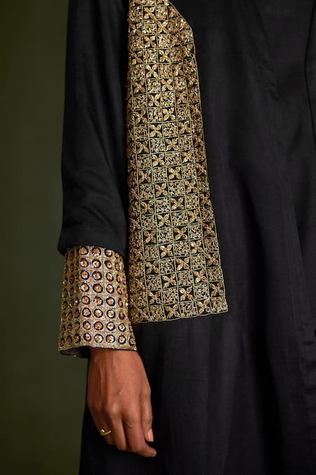 Shop_Sitaraa_Navy Silk Sequins, Embroidery, Metallic Nirrti Gajji Dabka And Jacket Set _Online_at_Aza_Fashions