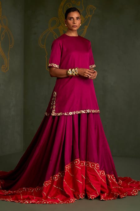 Buy_Sitaraa_Purple , Organza Embroidery, Aranya High-low Lehenga And Blouse Set _Online_at_Aza_Fashions